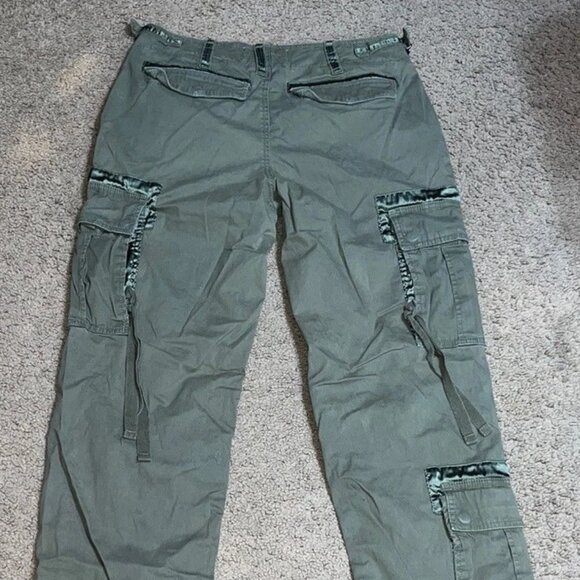 Abercrombie & Fitch Utility Cargo Pants Baggy Y2K Style Olive Satin Accents - Picture 8 of 16